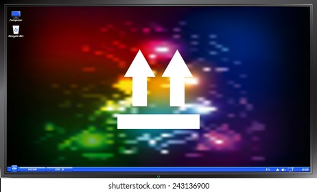 Fragile package symbol. Two directional arrows on the screen monitor. Made vector illustration