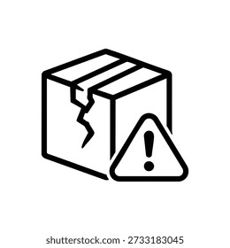 Fragile package warning icon black and white vector symbol for logistics and warehouse safety shipping label