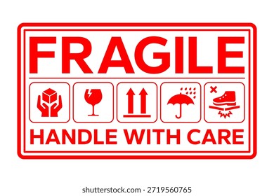 Conjunto de ícones de Pacotes Frágeis, Logística e Etiquetas de Entrega. Frágil conceito de pacote. Garanta Um Manuseio Seguro. Frágil, Não pisar, manipular com cuidado, desta forma até ícones. Ilustração vetorial.