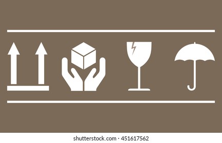 Fragile or packaging icon set isolated cardboard. Vector illustration.