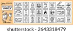 Fragile packaging symbol, handle with care cardboard box package label, cargo logistic shipping, safety parcel delivery. Keep dry, not step, sun or fire protect warning sign. Stack for storage. Vector