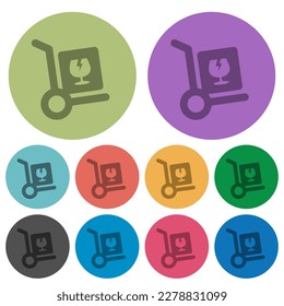 Fragile parcel delivery solid darker flat icons on color round background