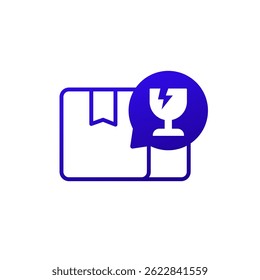 fragile parcel or package icon with box, vector