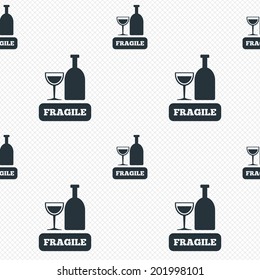 Fragile parcel sign icon. Delicate package delivery symbol. Seamless grid lines texture. Cells repeating pattern. White texture background. Vector