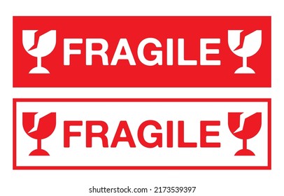 Fragile With Pictogram Broken Glass In Red And White Background Can Be Use For Can Be Use For Sticker Attachment On Valuable Object Breakable Product Vector Eps.