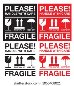 Fragile Please Handle with Care Sticker or label Collection. Vector EPS 10
