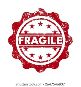 Frágil – sello de goma redondo rojo con efecto grunge – Ilustración vectorial