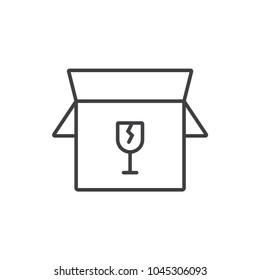 Fragile, shipping box line icon.