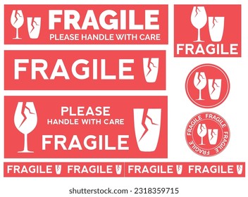 Fragile signs set vector- sticker collection for careful delivery