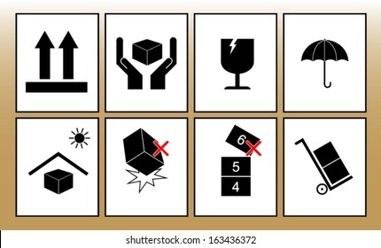 fragile sticker  handle with care icon packaging symbols sign red keep dry do not drop trolley
