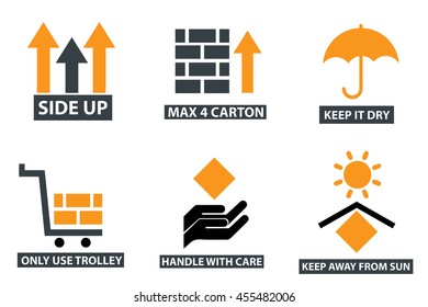 Fragile Sticker With Icon Set For Packaging Symbols Design Template Elements