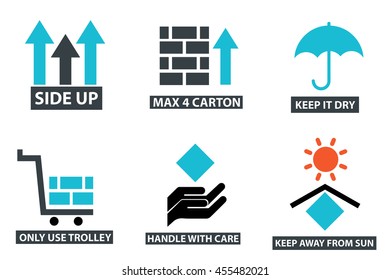 Fragile Sticker With Icon Set For Packaging Symbols Design Template Elements