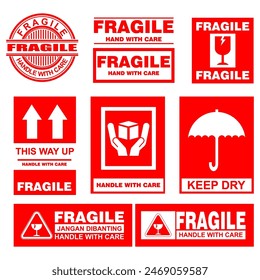 Fragile sticker and label  set vector