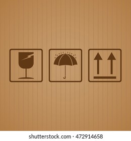 Fragile symbol with cardboard texture background. Fragile symbol vector.