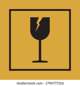 Fragile symbol. Delicate icon. Handle with care pictogram for industry. Square. Notice sign. Cracked glass. Cardboard.  Packaging. Box. Vector. Attention. Protect indication. Positive print.