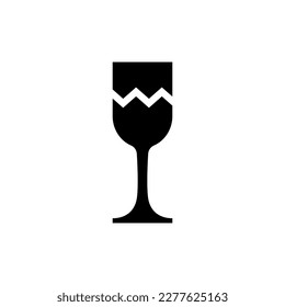 Fragile symbol. Icon of a cracked broken wine glass.
