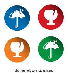 Fragile symbol. Keep Dry symbol. Shipping and Logistic icon. Umbrella icon. Glass icon. Vector