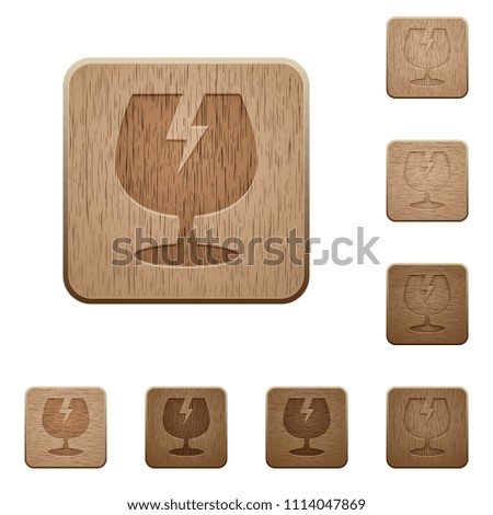 Fragile symbol on rounded square carved wooden button styles