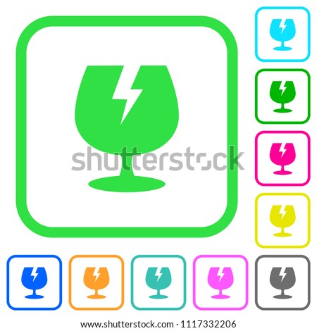 Fragile symbol vivid colored flat icons in curved borders on white background
