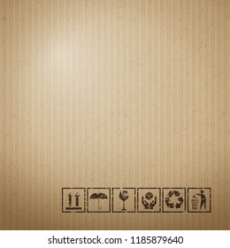 Fragile symbols on cardboard paper background. Vector illustration.