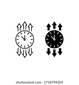 Frágil manejo del tiempo con cuidado dos relojes con flechas direccionales