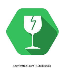 Fragile vector green icon in modern flat style isolated. Symbol fragile is good for your web design.