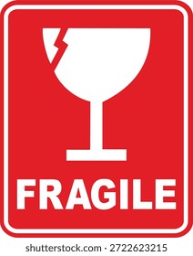 Icono de logotipo de Vector frágil que representa el vidrio roto y la manija con el símbolo de advertencia de cuidado. Adecuado para embalaje, etiquetas de envío, logística, signos de almacén, servicios de entrega, comercio electrónico e instrucciones de seguridad del producto. Ilustración vectorial limpia, simple y editable aislada sobre fondo blanco.