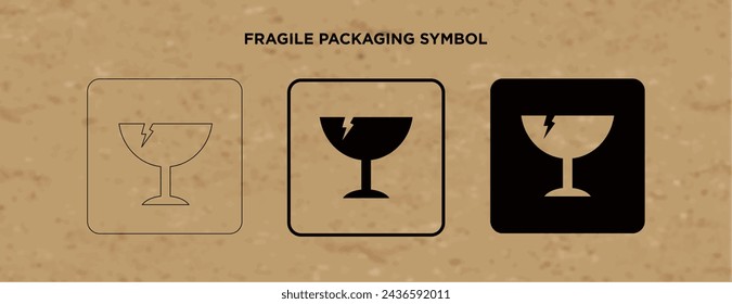 Fragile vector packaging symbol on vector cardboard background. Handling mark on craft paper background