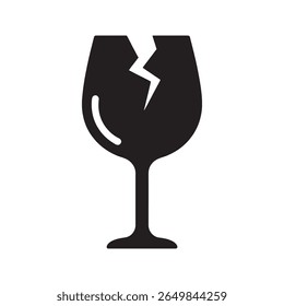 Fragile warning icon with a broken wine glass symbol for careful package handling during shipping logistics and cargo transport service vector solid glyph icon