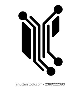 Fragment of analog circuit layout solid icon, electronics concept, part of analog PCB vector sign on white background, glyph style icon for mobile concept and web design. Vector graphics