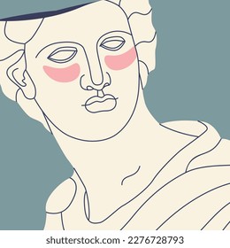 Fragment of an ancient Greek statue of a man with patches under his eyes. Antique sculpture with modern elements. Vector trendy illustration.
