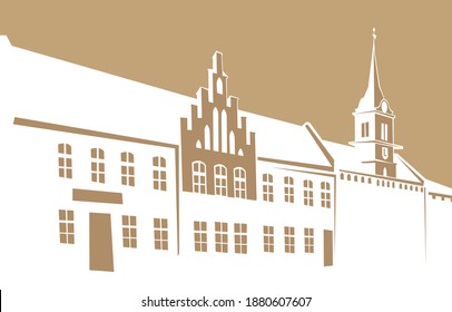 Un fragmento de la arquitectura de la ciudad antigua. Imagen vectorial para ilustraciones.