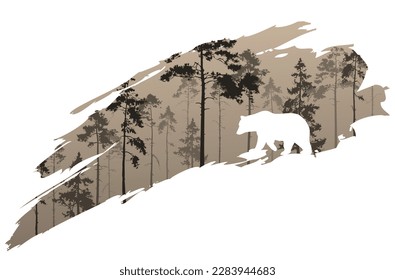 a fragment of the background with a forest and a bear for your design. Vector illustration	