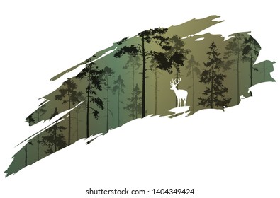 a fragment of the background with a forest and a deer for your design. Vector illustration