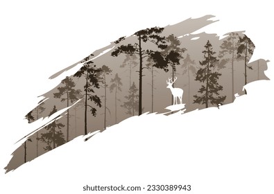 a fragment of the background with a forest and a deer for your design. Vector illustration