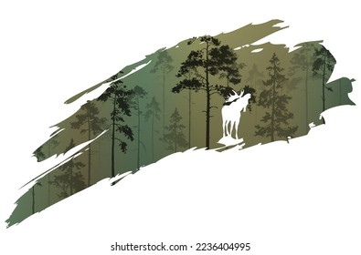 a fragment of the background with a forest and an elk for your design. Vector illustration	