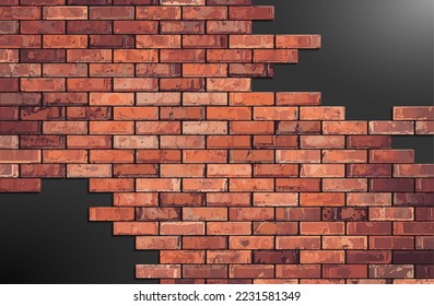 Fragment of a brick wall. Vector illustration of a realistic brick wall with partially missing bricks. Sketch for creativity.