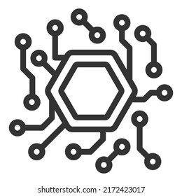 Fragment of a circuit board, etched tracks for placing a microcircuit - vector sign, web icon, illustration on a white background, outline style