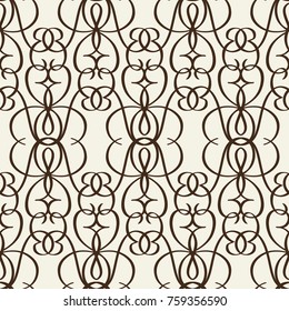 Fragment of decorative lattice in victorian style with intricate  line ornament composed from swirls and curls flat vector Illustration