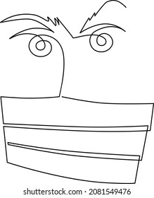 Fragment face Nose and eyes  in a protective medical mask. Continuous line drawing. Vector illustration. Isolated on white background