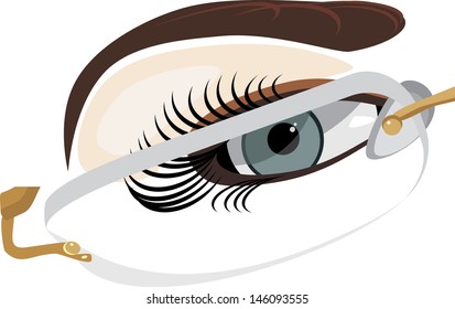 Fragment of female face in classic glasses. Vector