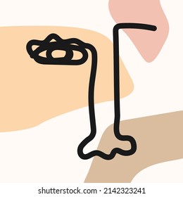 Fragment of a human face drawn by hand with a continuous line. Primitive sketch on an abstract background. Vector illustration.