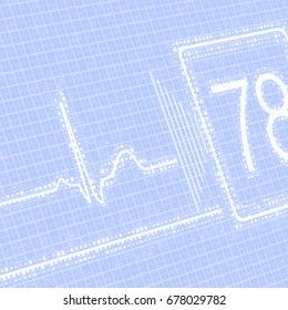 Fragment of medical monitor with ecg and parameters for background, scientific articles and other
