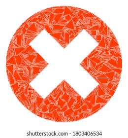 Fragment mosaic delete icon. Delete mosaic icon of fragment items which have variable sizes, and positions, and color hues. Vector collage for abstract images.