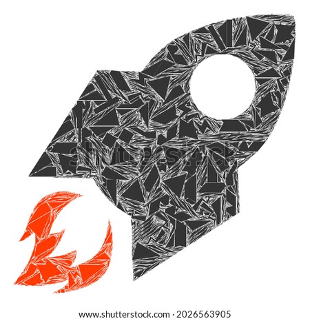 Fragment mosaic rocket flight icon. Rocket flight mosaic icon of debris items which have variable sizes, and positions, and color hues. Vector combination for abstract images.