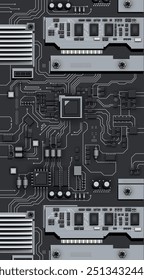 Fragment of the motherboard of a digital device. Vector illustration. Sketch for creativity.