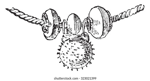 Fragment necklace, vintage engraved illustration.
