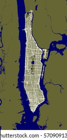 Fragment of New York City outline map with streets of Manhattan. 