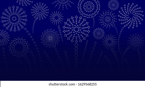 A fragment of the night sky with festive rising fireworks. Below is a place for your text. Vector illustration.