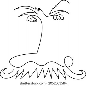 Fragment Nose and eyes. Continuous line drawing. Vector illustration. Isolated on white background